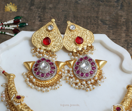 Amrita Matt Gold Fusion Hasli Set with Pachi Kundan & Pearl Ghungroos