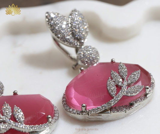 Hannah CZ and Pink Doublet Stone Earrings