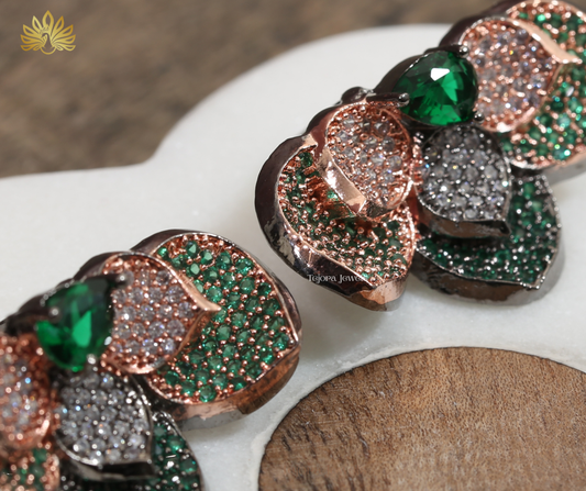 Aurora Bloom Cluster Stud Earrings - Green