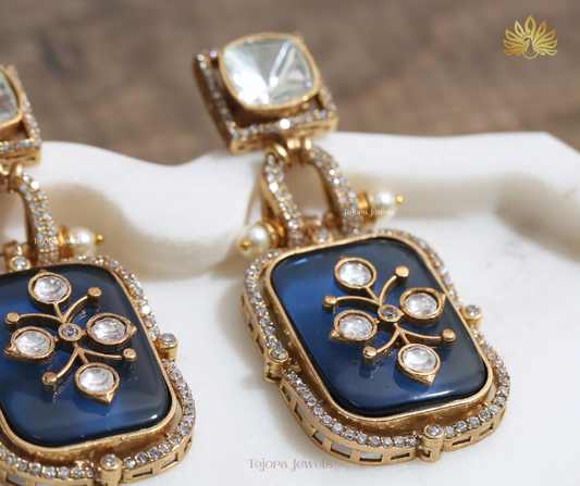 Eesha Royal Blue Moissanite Danglers