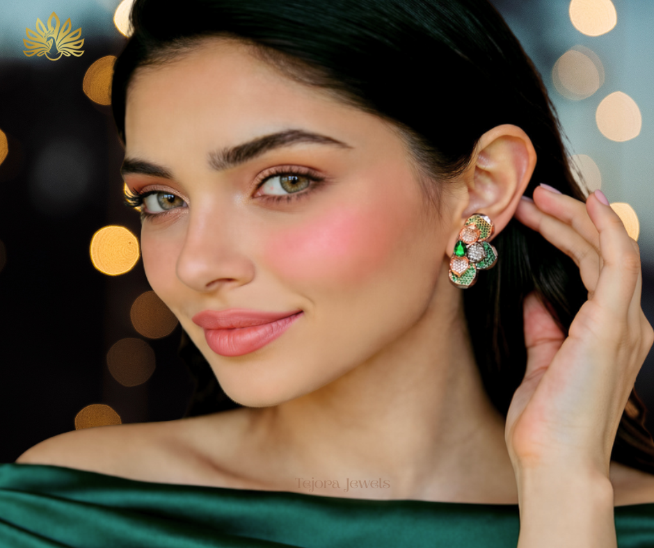 Aurora Bloom Cluster Stud Earrings - Green