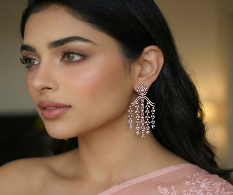 Aria Blush Pink Victorian Long Chandelier Earrings