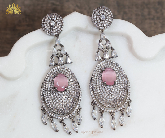 Audrey Black Rhodium Dreamcatcher CZ Drop Earrings - Pink