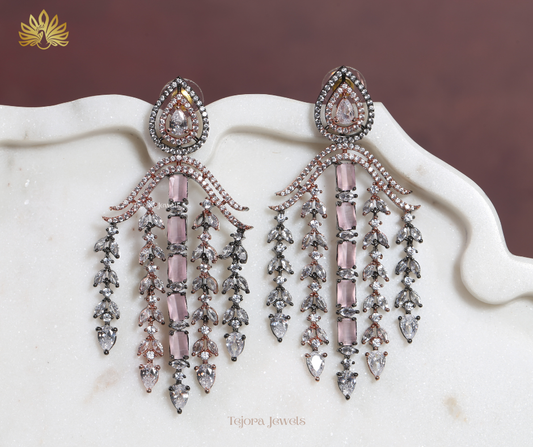 Aria Blush Pink Victorian Long Chandelier Earrings