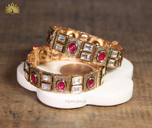 Charulata Kundan & Ruby Bangle Set