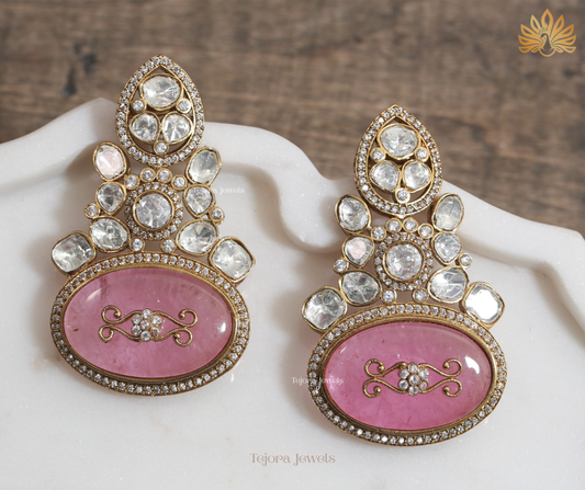 Ishwari Moissanite & Pink Stone Statement Earrings