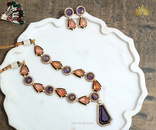 Anisha Amethyst & Peach Fusion Luxury Necklace Set