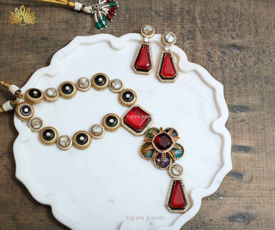 Anahita Royal Ruby & Multicolor Statement Necklace Set