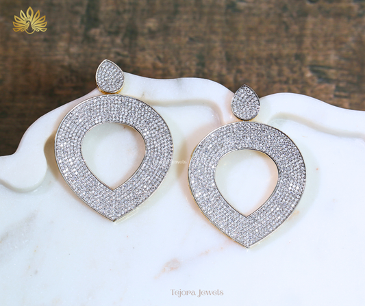 Addison Full-Pavé CZ Statement Earrings – Silver and Gold