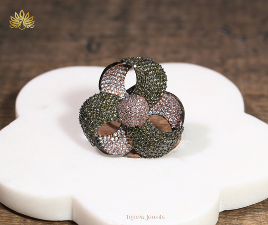 Avery Tricolor Camellia Bloom Statement Ring