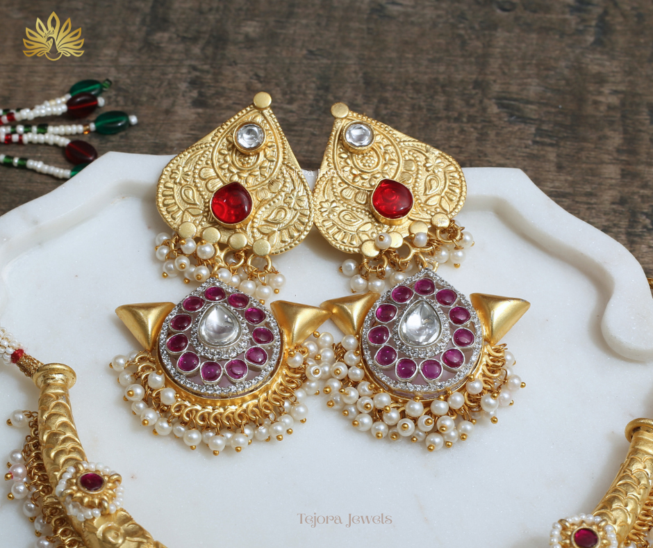 Amrita Matt Gold Fusion Hasli Set with Pachi Kundan & Pearl Ghungroos