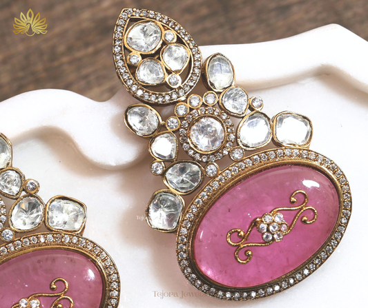 Ishwari Moissanite & Pink Stone Statement Earrings
