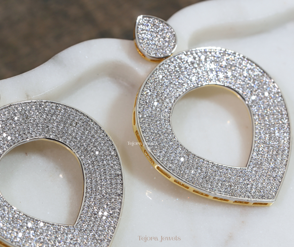 Addison Full-Pavé CZ Statement Earrings – Silver and Gold