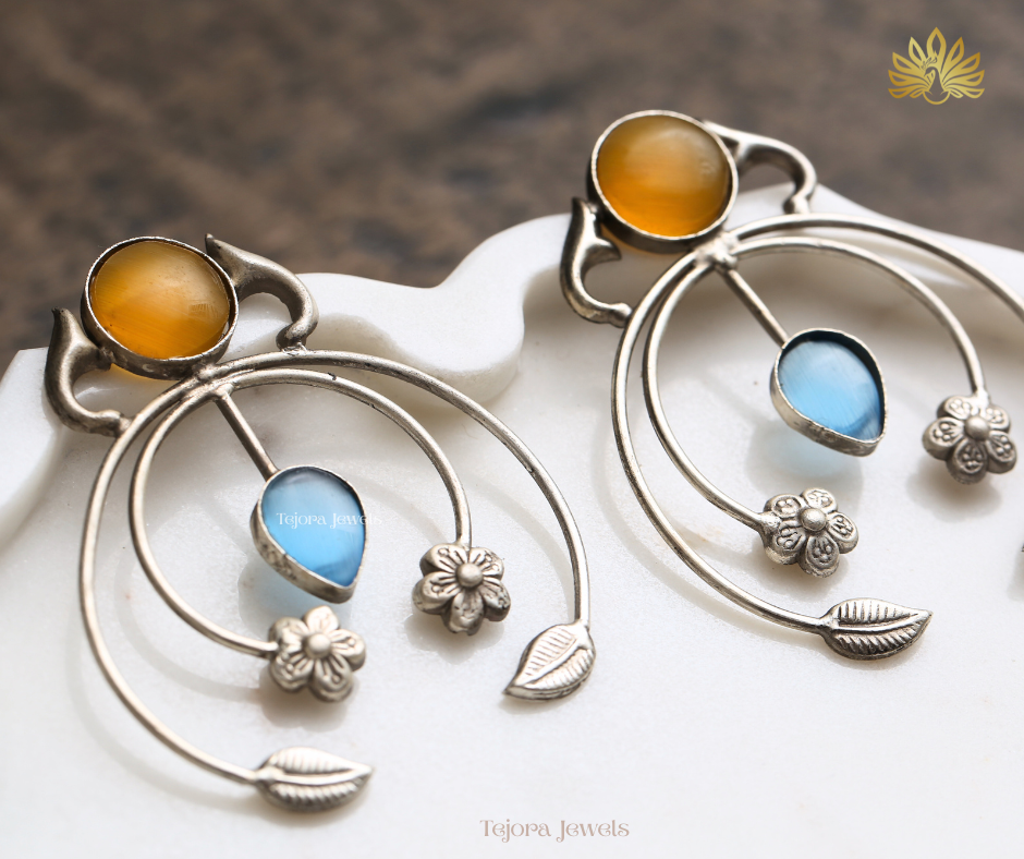 Aashi Multicolor Silver Replica Oxidized Earrings