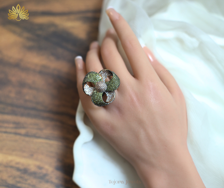 Avery Tricolor Camellia Bloom Statement Ring