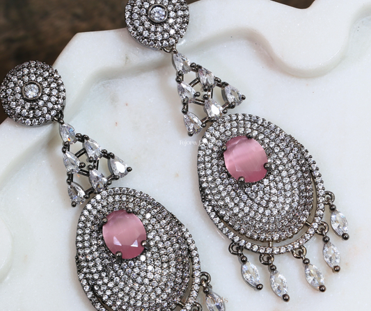 Audrey Black Rhodium Dreamcatcher CZ Drop Earrings - Pink