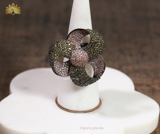 Avery Tricolor Camellia Bloom Statement Ring