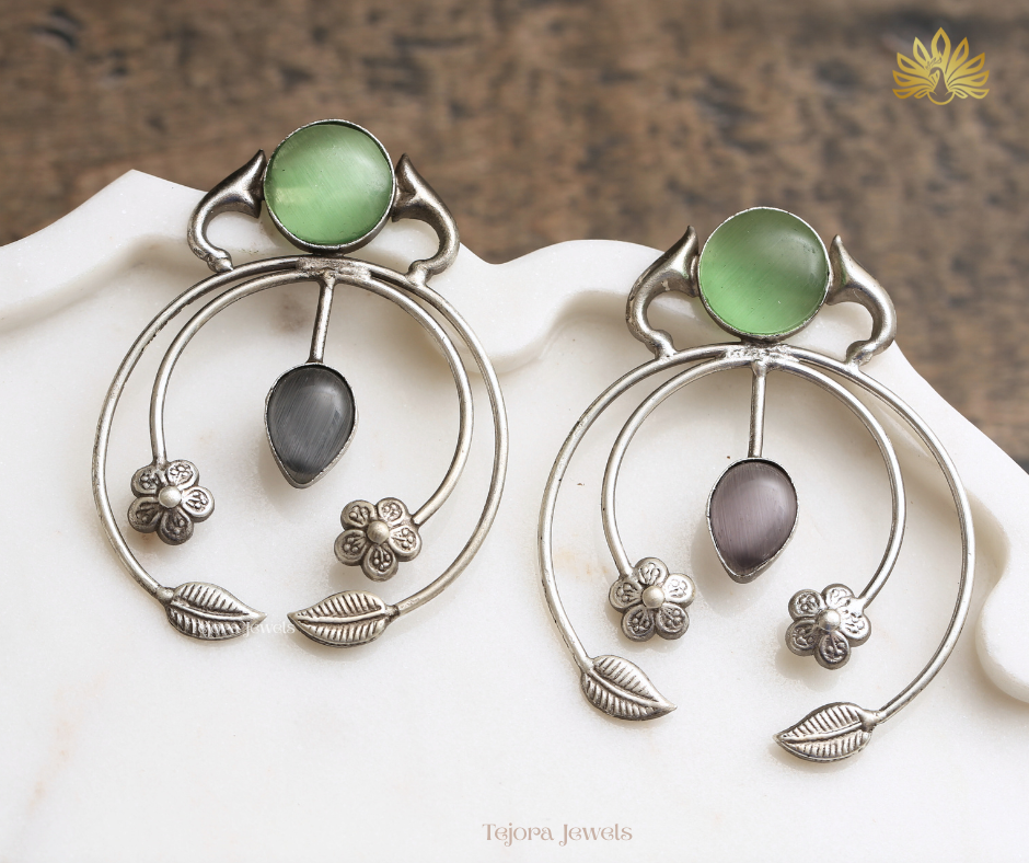 Aashi Multicolor Silver Replica Oxidized Earrings