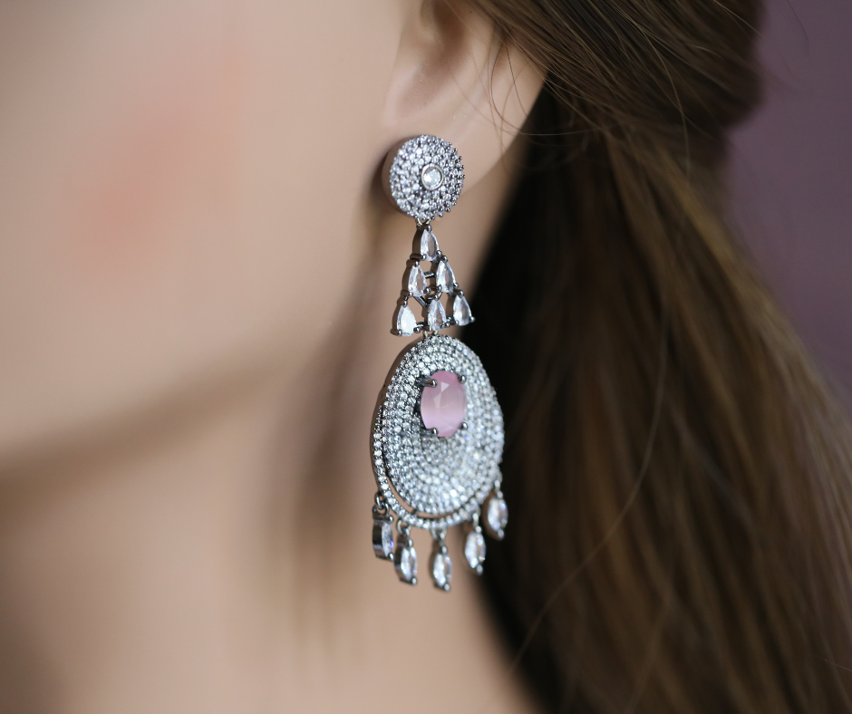 Audrey Black Rhodium Dreamcatcher CZ Drop Earrings - Green