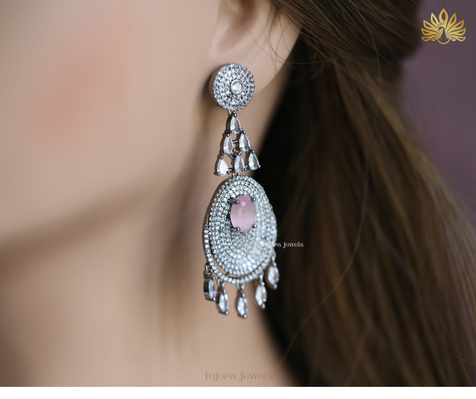 Audrey Black Rhodium Dreamcatcher CZ Drop Earrings - Pink