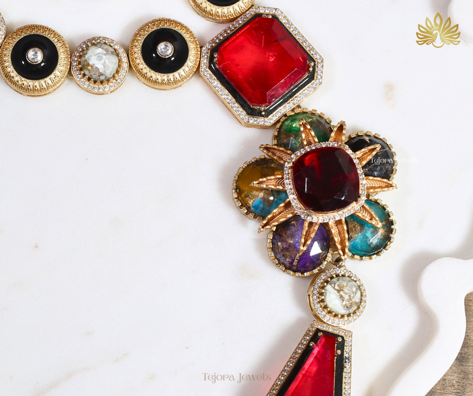 Anahita Royal Ruby & Multicolor Statement Necklace Set